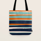 Stripes Abstract, Orange, Teal, Navy Tote Bag Gallery Image 1