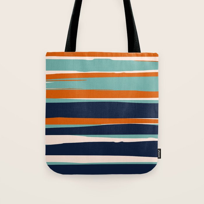 Stripes Abstract, Orange, Teal, Navy Tote Bag Gallery Image 1