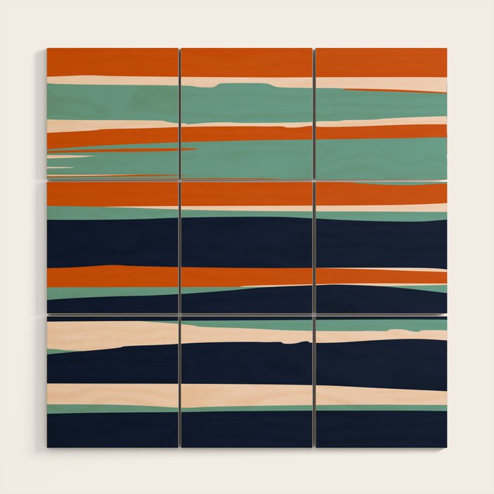 Stripes Abstract, Orange, Teal, Navy Wood Wall Art Gallery Image 1