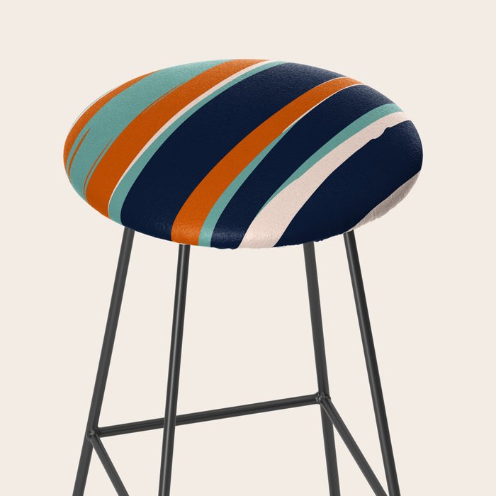 Stripes Abstract, Orange, Teal, Navy Stool Gallery Image 2