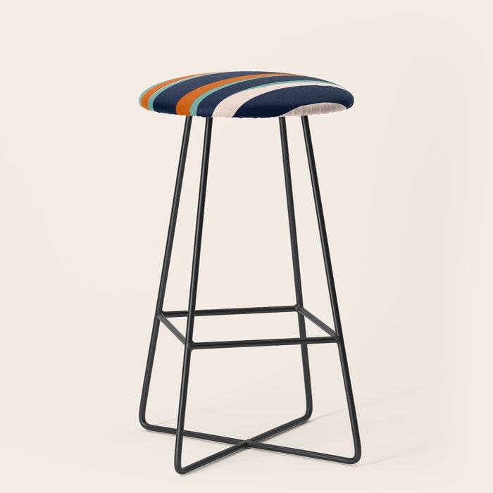 Stripes Abstract, Orange, Teal, Navy Stool Gallery Image 1