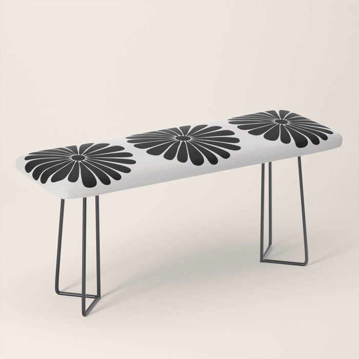Retro Daisy Abstract I Black and White Bold Floral Bench Gallery Image 1