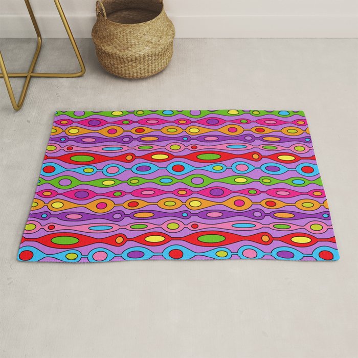 Mid Century Colorful Geometric Oval Pattern Rug Gallery Image 1