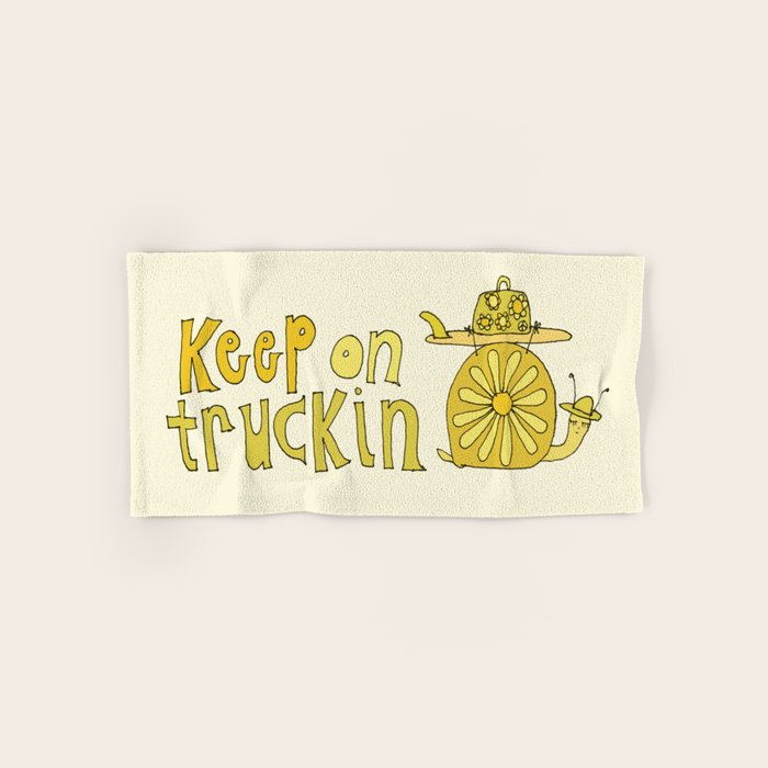 keep on truckin surfy snail // retro surf art by surfy birdy Bath Towel Gallery Image 1
