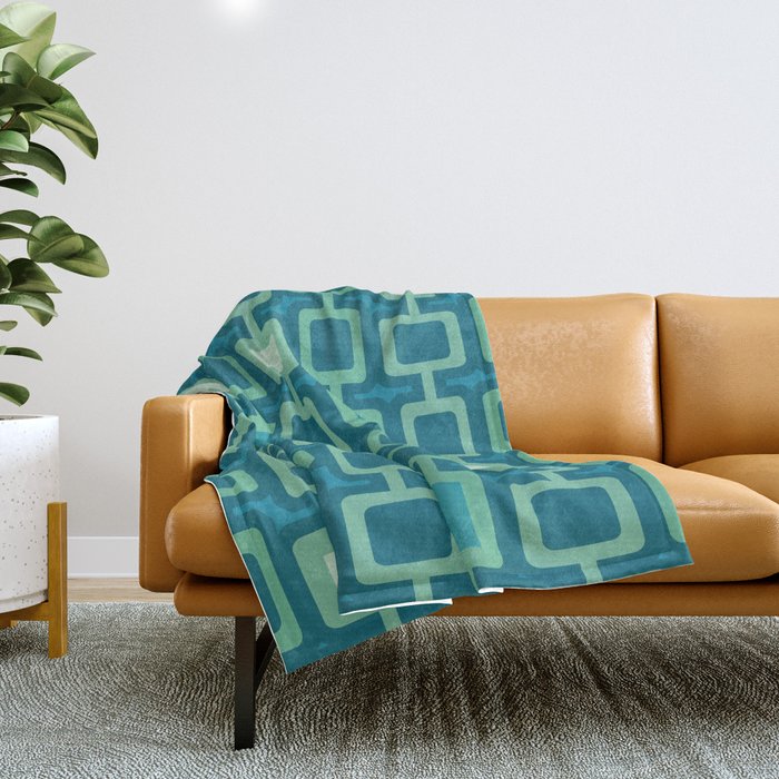 Mid Century Modern Square Columns aquamarine Throw Blanket Gallery Image 1