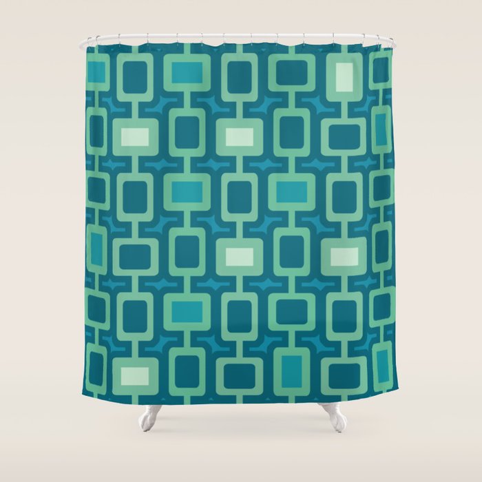 Mid Century Modern Square Columns aquamarine Shower Curtain Gallery Image 1