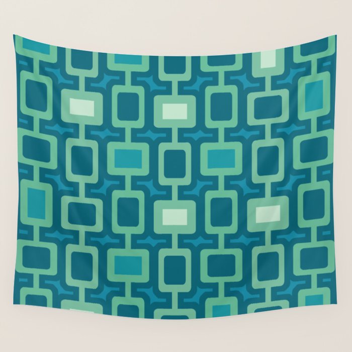 Mid Century Modern Square Columns aquamarine Wall Tapestry Gallery Image 1