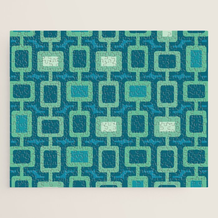 Mid Century Modern Square Columns aquamarine Jigsaw Puzzle Gallery Image 1