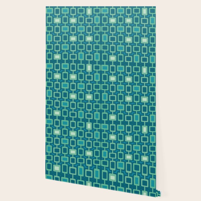 Mid Century Modern Square Columns aquamarine Wallpaper Gallery Image 2