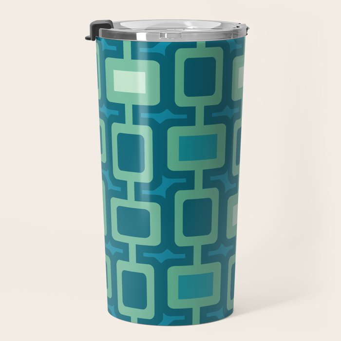 Mid Century Modern Square Columns aquamarine Travel Mug Gallery Image 3