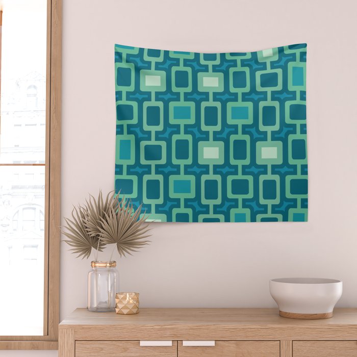 Mid Century Modern Square Columns aquamarine Wall Tapestry Gallery Image 2