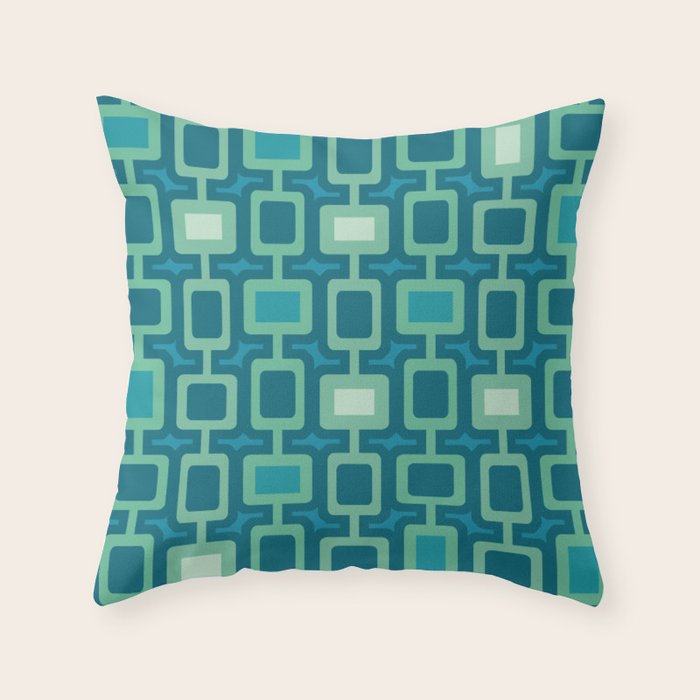 Mid Century Modern Square Columns aquamarine Throw Pillow Gallery Image 1