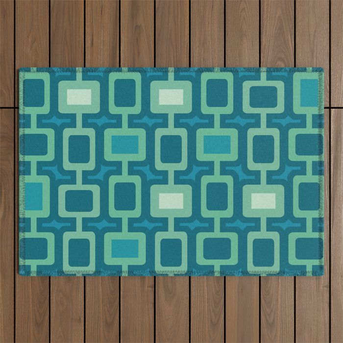 Mid Century Modern Square Columns aquamarine Outdoor Rug Gallery Image 1