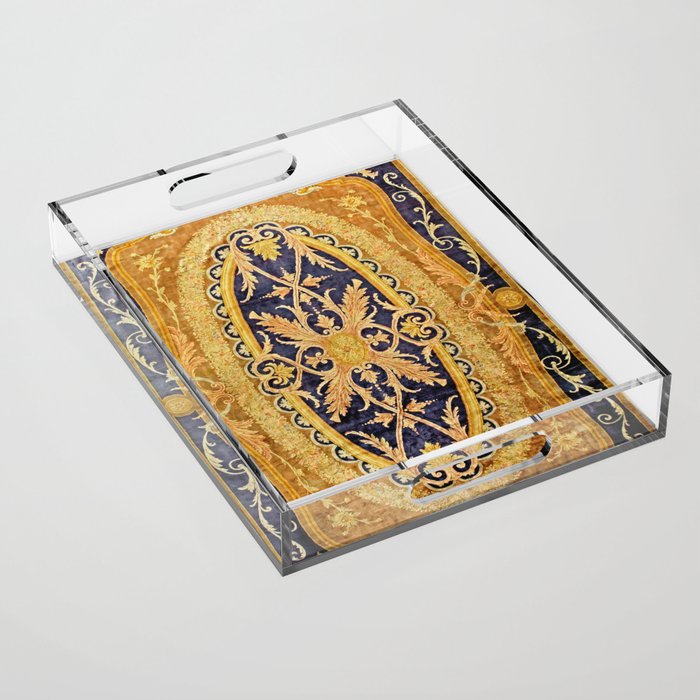 Antique French Savonnerie Aubusson Rug Print Acrylic Tray Gallery Image 1