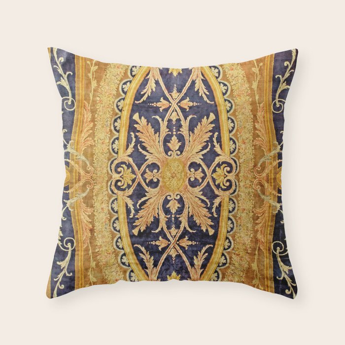 Antique French Savonnerie Aubusson Rug Print Throw Pillow Gallery Image 6
