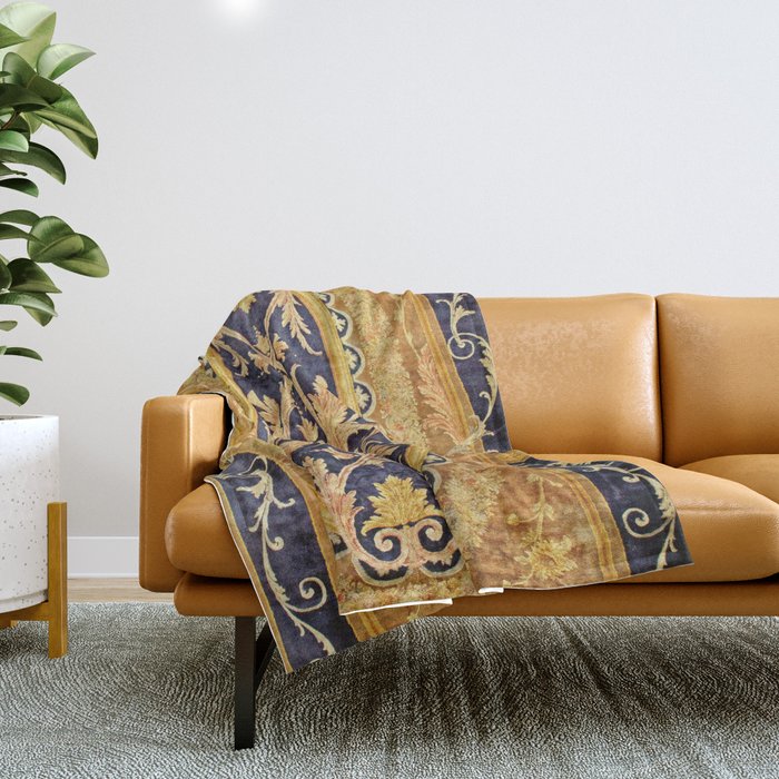 Antique French Savonnerie Aubusson Rug Print Throw Blanket Gallery Image 1