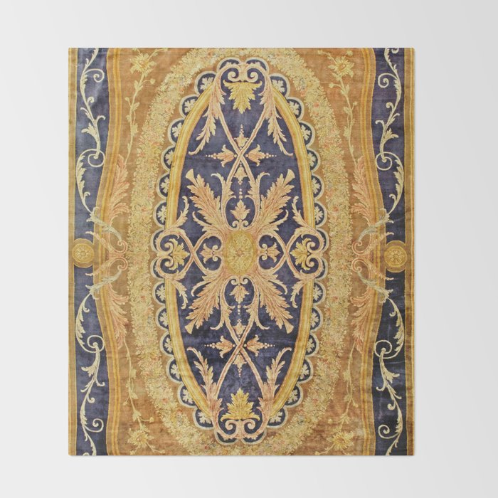 Antique French Savonnerie Aubusson Rug Print Throw Blanket Gallery Image 2