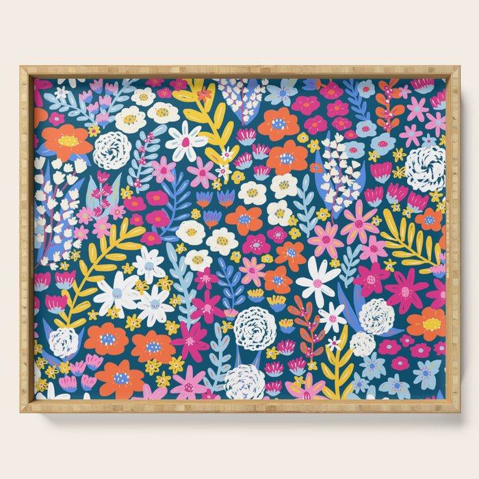 Boho Summer Colorful Flower Meadow Serving Tray Gallery Image 1