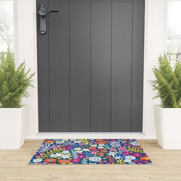 Boho Summer Colorful Flower Meadow Welcome Mat Gallery Image 3