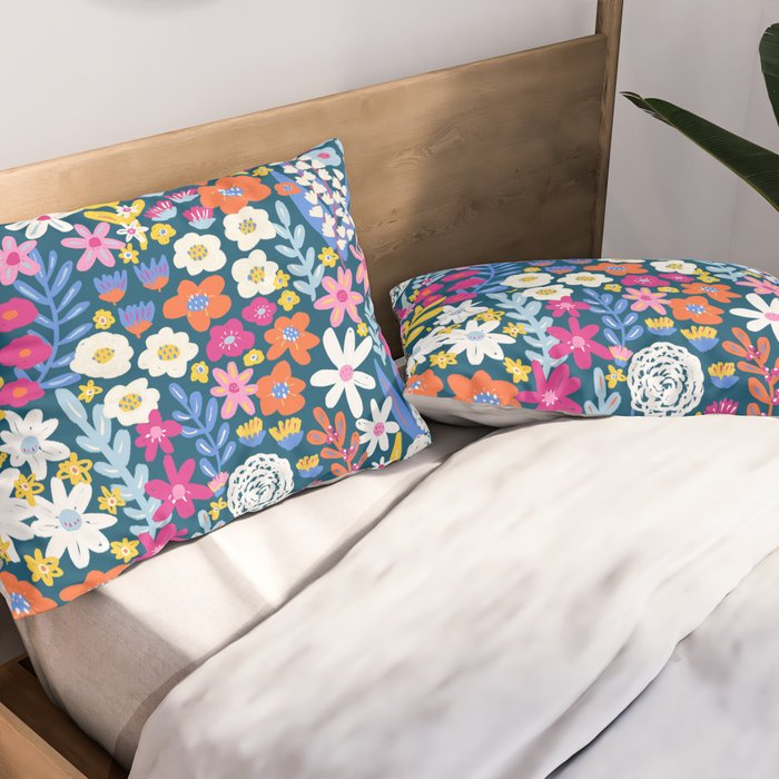 Boho Summer Colorful Flower Meadow Pillow Sham Gallery Image 2