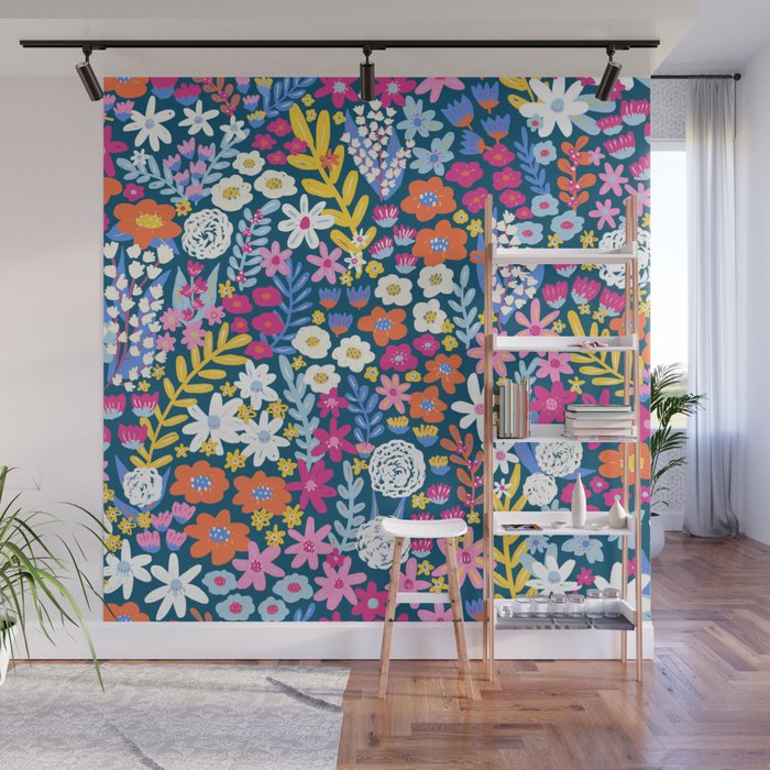 Boho Summer Colorful Flower Meadow Wall Mural Gallery Image 1