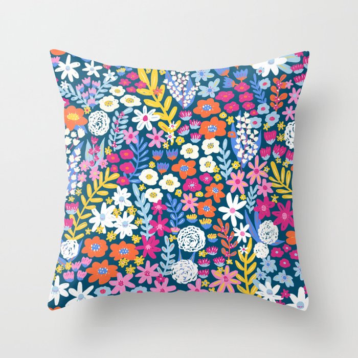 Boho Summer Colorful Flower Meadow Throw Pillow Gallery Image 6