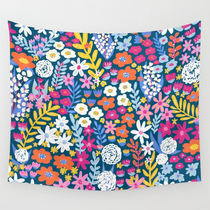 Boho Summer Colorful Flower Meadow Wall Tapestry Gallery Image 1