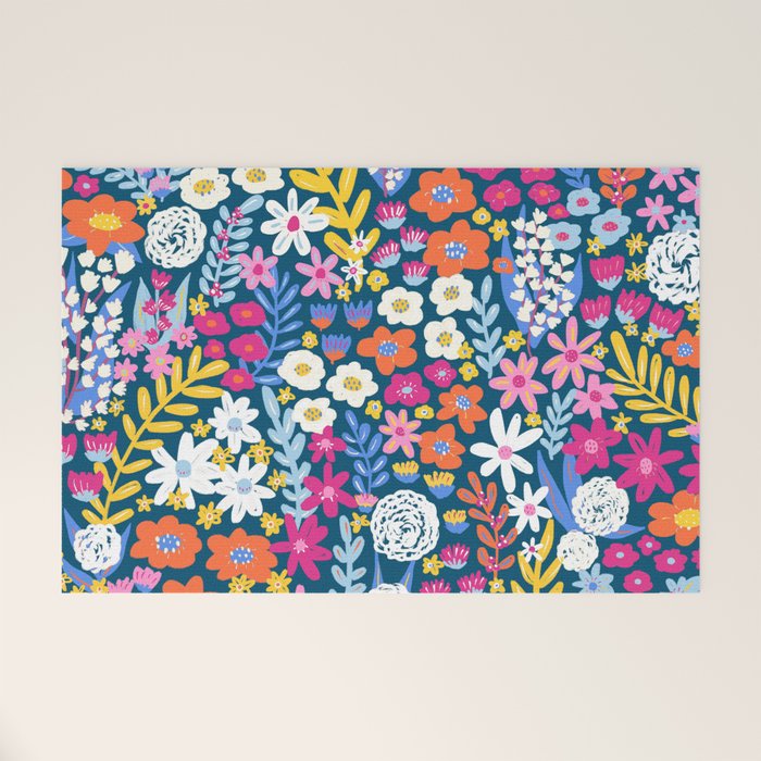 Boho Summer Colorful Flower Meadow Welcome Mat Gallery Image 1