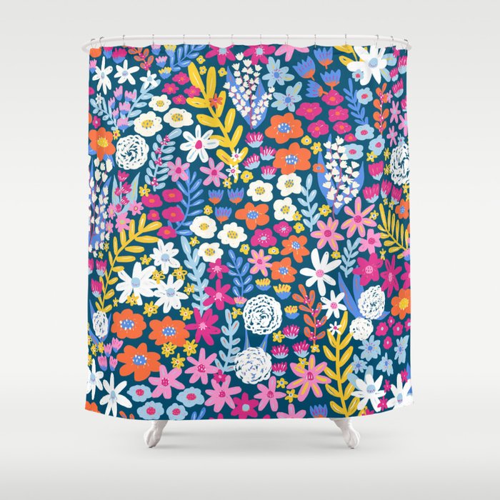 Boho Summer Colorful Flower Meadow Shower Curtain Gallery Image 1
