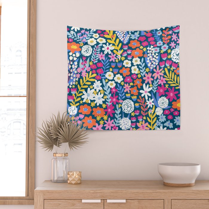 Boho Summer Colorful Flower Meadow Wall Tapestry Gallery Image 2