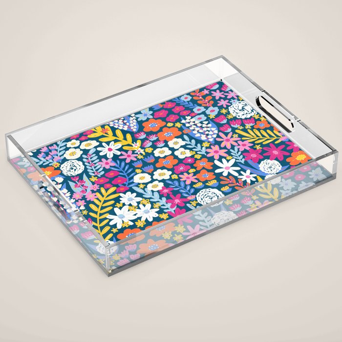 Boho Summer Colorful Flower Meadow Acrylic Tray Gallery Image 1