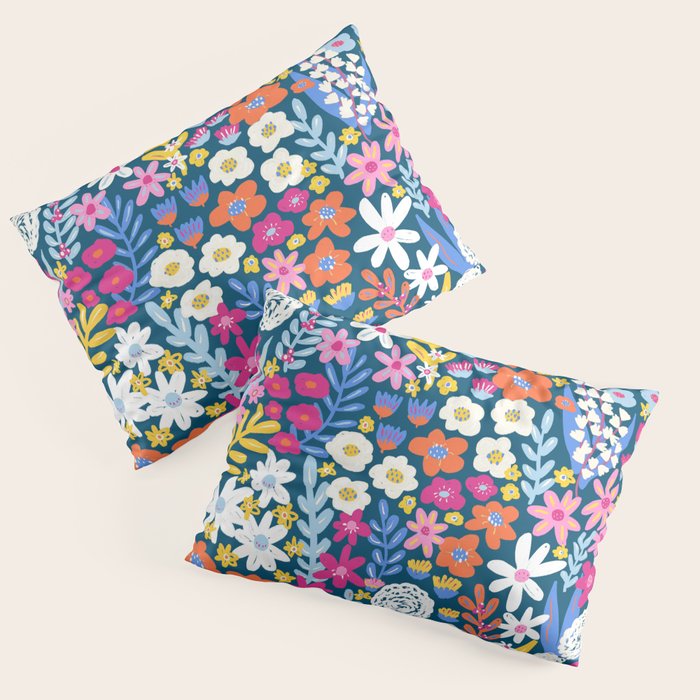 Boho Summer Colorful Flower Meadow Pillow Sham Gallery Image 3
