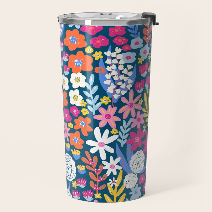Boho Summer Colorful Flower Meadow Travel Mug Gallery Image 2