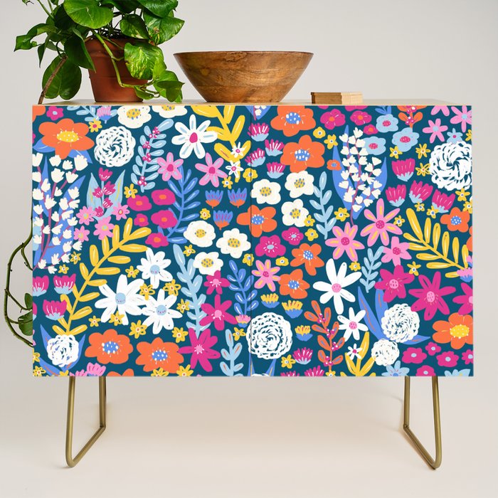 Boho Summer Colorful Flower Meadow Credenza Gallery Image 1