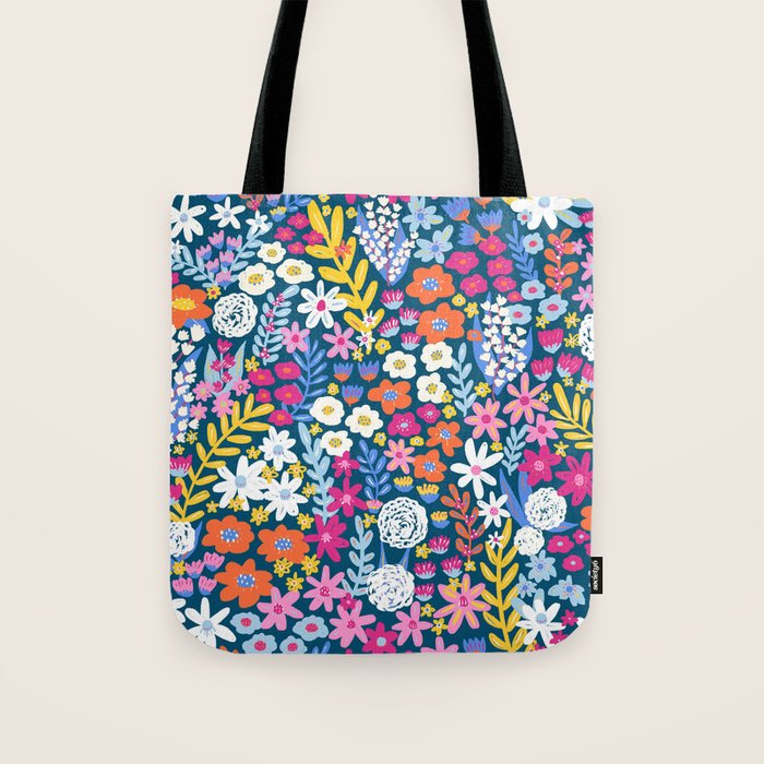 Boho Summer Colorful Flower Meadow Tote Bag Gallery Image 1