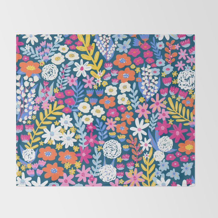 Boho Summer Colorful Flower Meadow Throw Blanket Gallery Image 2