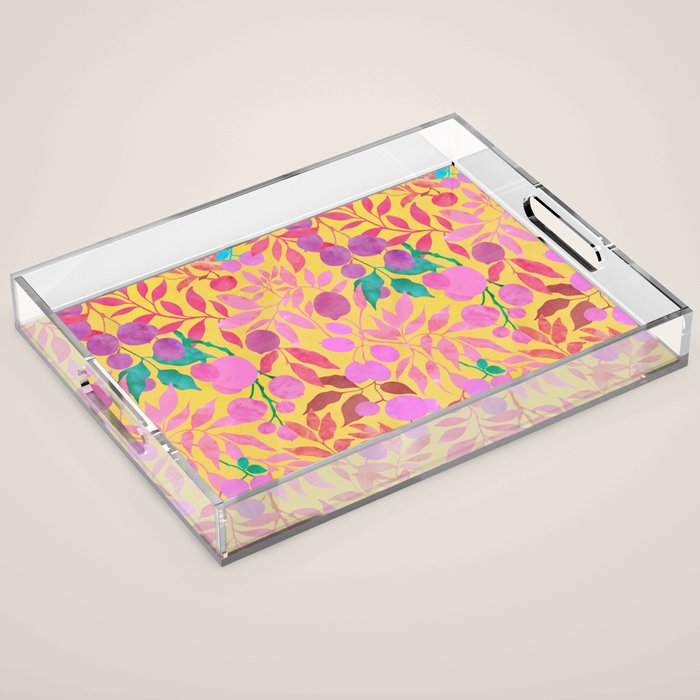 Exotic Fruit Garden Tropical Summer Foliage And Fruit Yellow Acrylic Tray Gallery Image 1