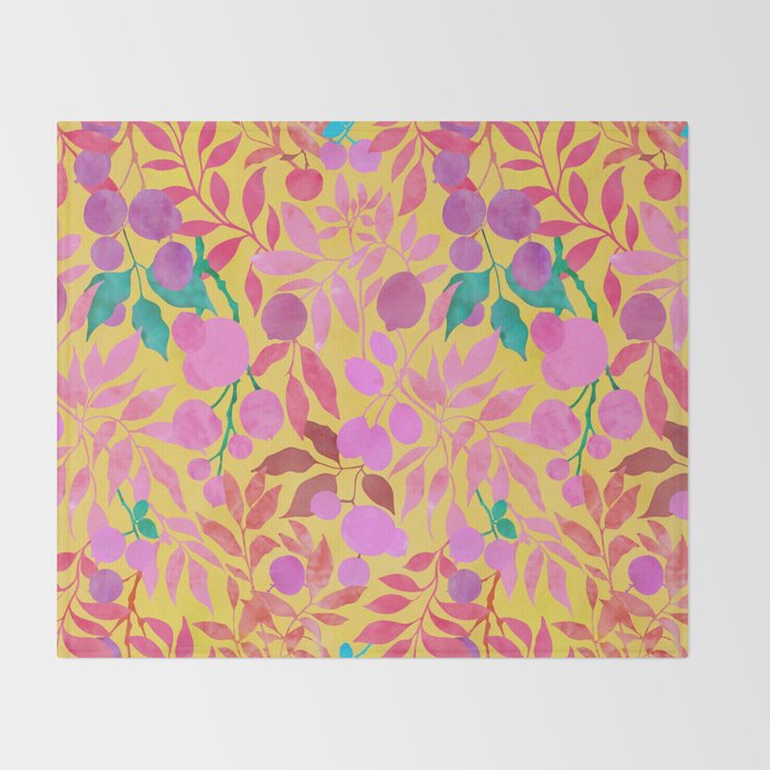 Exotic Fruit Garden Tropical Summer Foliage And Fruit Yellow Throw Blanket Gallery Image 2