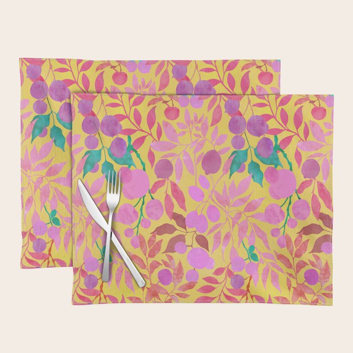 Exotic Fruit Garden Tropical Summer Foliage And Fruit Yellow Placemat Gallery Image 1