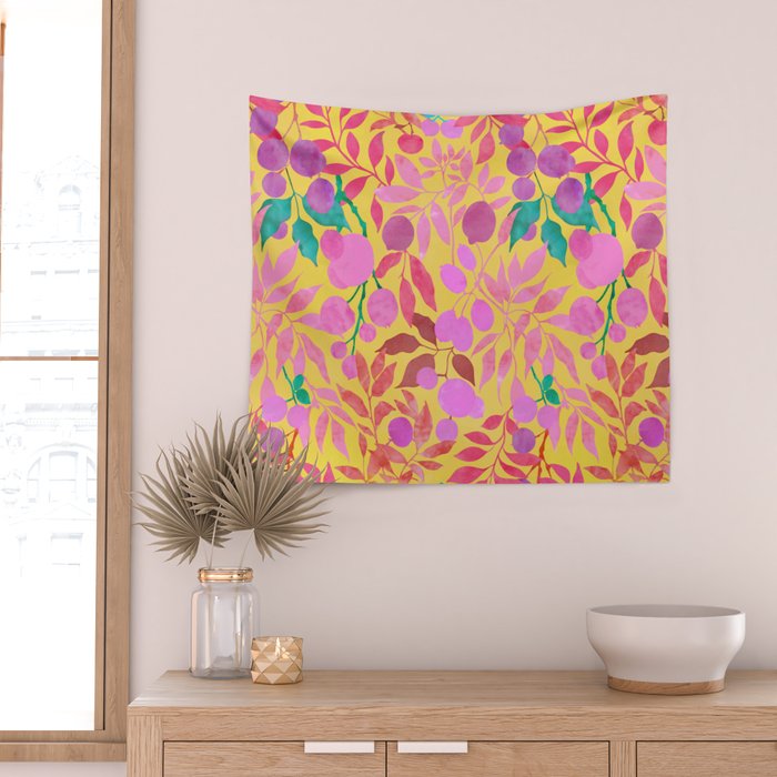 Exotic Fruit Garden Tropical Summer Foliage And Fruit Yellow Wall Tapestry Gallery Image 2