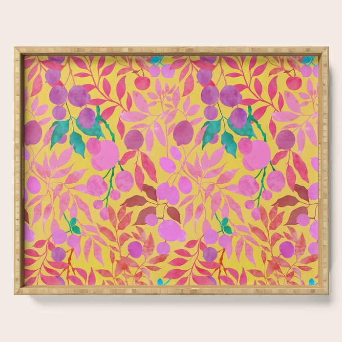 Exotic Fruit Garden Tropical Summer Foliage And Fruit Yellow Serving Tray Gallery Image 1