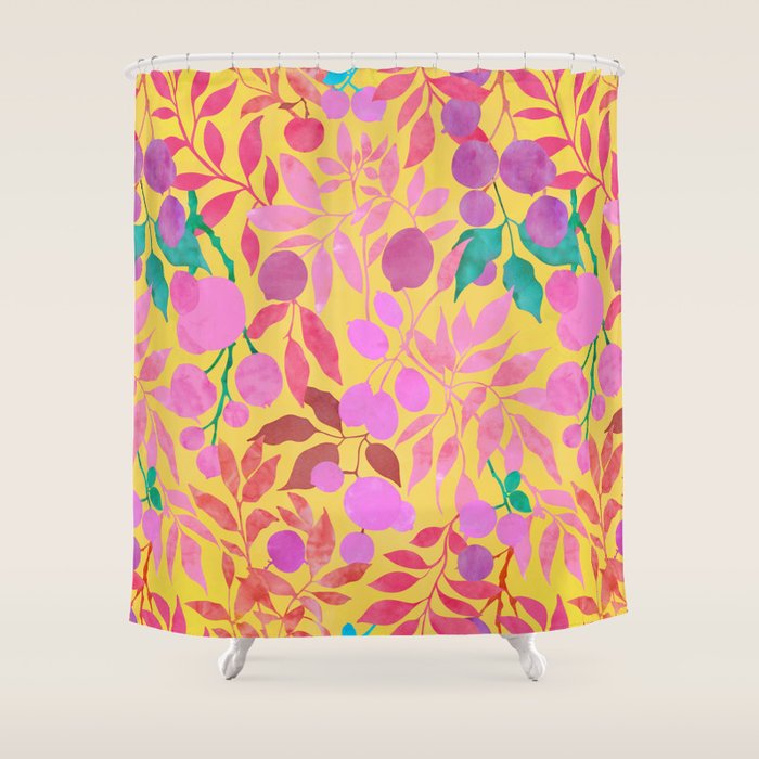Exotic Fruit Garden Tropical Summer Foliage And Fruit Yellow Shower Curtain Gallery Image 1
