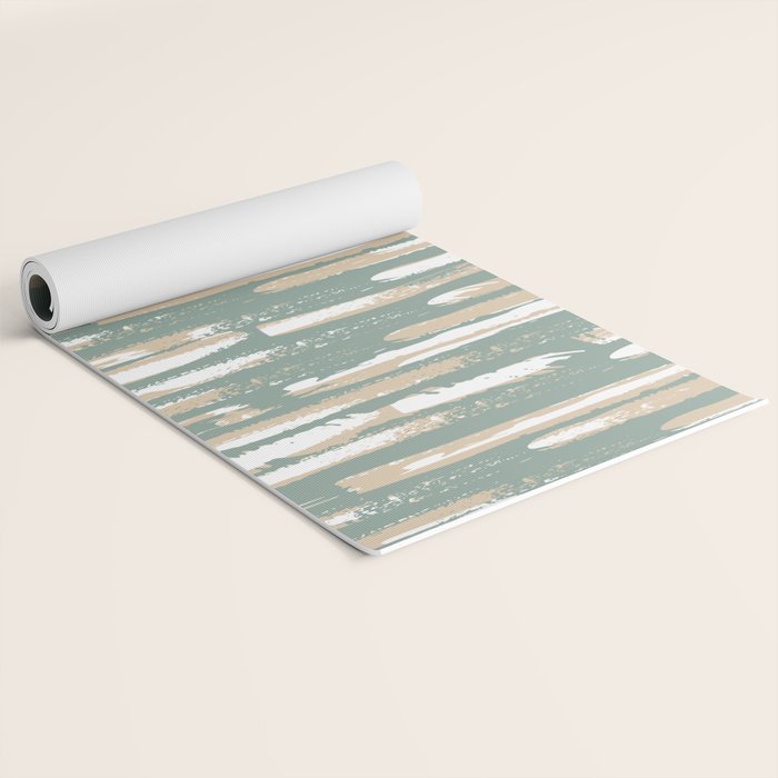 Colorful Stripes, Green and Beige, Abstract Art Yoga Mat Gallery Image 2