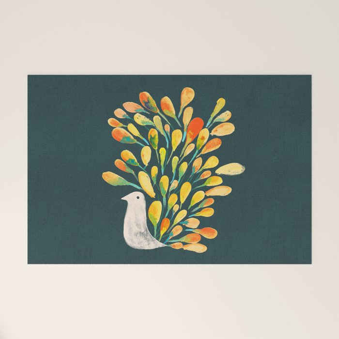 Watercolor Peacock Welcome Mat Gallery Image 1