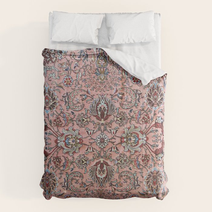 Pink Blue Burgundy Antique Tabriz Rug Print Comforter Gallery Image 1