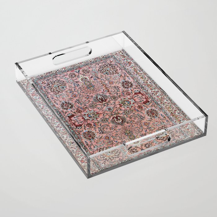 Pink Blue Burgundy Antique Tabriz Rug Print Acrylic Tray Gallery Image 1