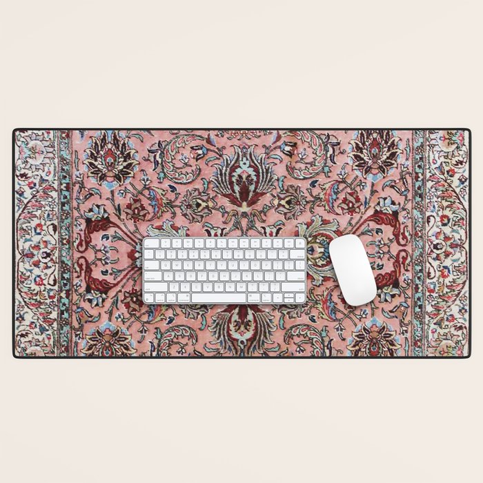 Pink Blue Burgundy Antique Tabriz Rug Print Desk Mat Gallery Image 1