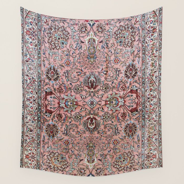 Pink Blue Burgundy Antique Tabriz Rug Print Wall Tapestry Gallery Image 4