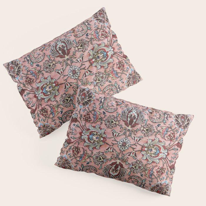 Pink Blue Burgundy Antique Tabriz Rug Print Pillow Sham Gallery Image 3