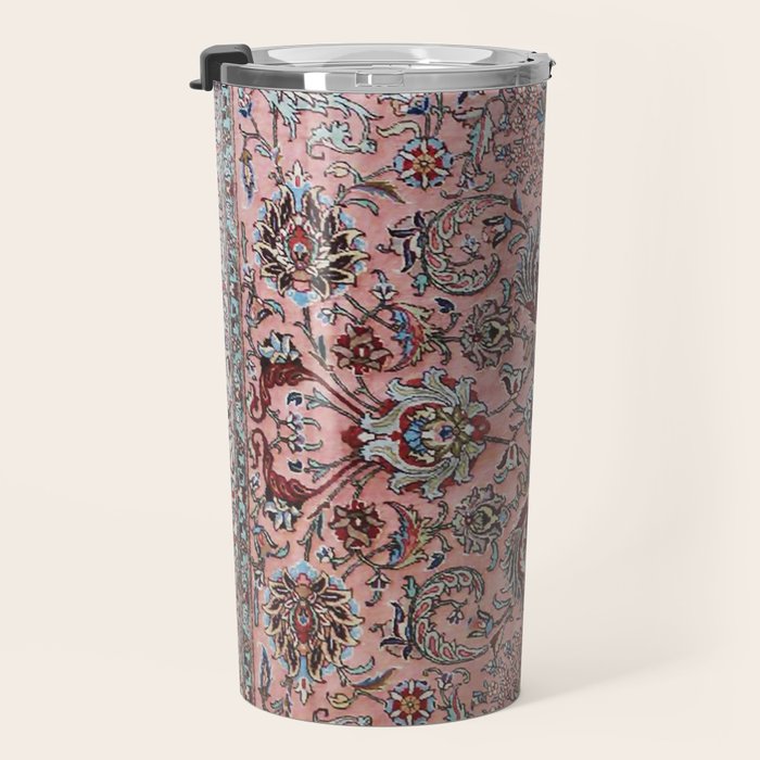 Pink Blue Burgundy Antique Tabriz Rug Print Travel Mug Gallery Image 3